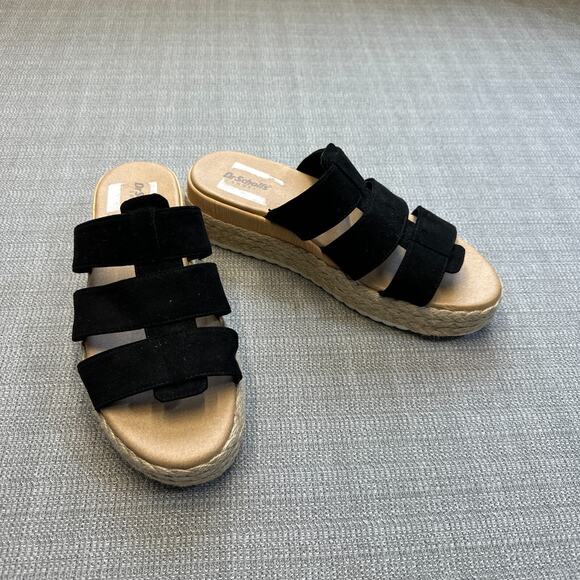 Dr‎ Scholls Electric Black Espadrille Platform Sandals 10 Wedge Slide On - Picture 1 of 7